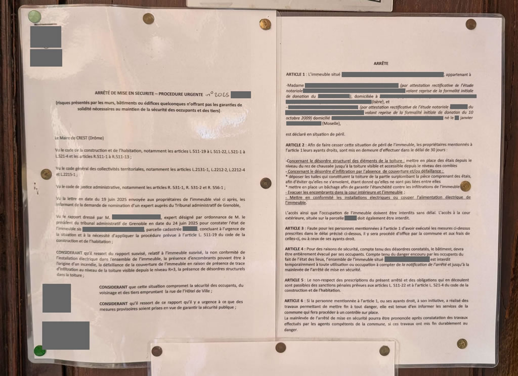 Exemple d'arrêté de mise en sécurité réel