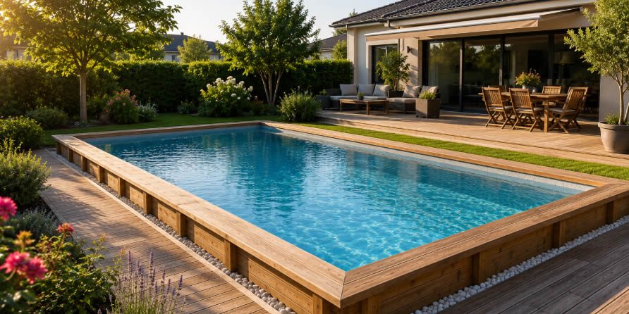 Piscine bois dans le jardin